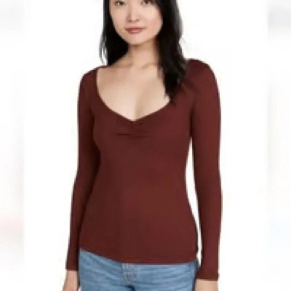 Free People Maroon Scoop Neck Cuffed Long Sleeve - Picture 1 of 5